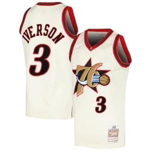 Allen Eye - catching Iverson Philadelphia 76ers Chainstitch Swingman Jersey Cream