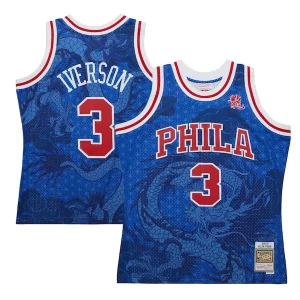 Allen Iverson Philadelphia 76ers 1996/97 Hardwood Classics Asian Heritage 6.0 Swingman Throwback Player Jersey Royal Chic