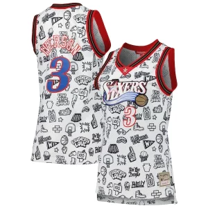 Allen Unique Iverson Philadelphia 76ers Women's 2000 Doodle Swingman Jersey White