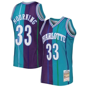 Alonzo Mourning Charlotte Hornets Trendy Hardwood Classics 1992/93 Split Swingman Jersey Teal/Purple