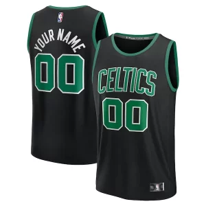Boston Celtics Youth Custom Unique Fast Break Jersey Black Statement Edition/Kelly Green/White