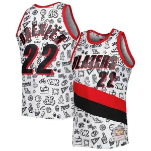 Clyde Drexler Portland Premium Trail Blazers 1991 92 Hardwood Classics Doodle Swingman Jersey White