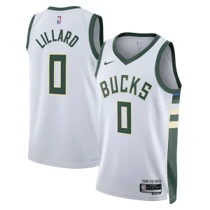 Damian Lillard Milwaukee Bucks Nike Unisex Fear The Chic Deer Swingman Player Jersey Association Edition White