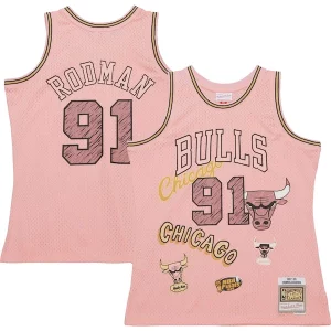Dennis Rodman Chicago Bulls 1997/98 Swingman Sidewalk Sketch Jersey Stylish Pink