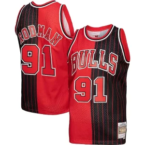 Dennis Rodman Chicago Bulls Stylish Hardwood Classics 1995/96 Split Swingman Jersey Red/Black