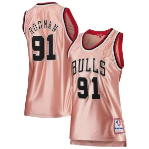 Dennis Rodman Chicago Bulls Women's 75th Anniversary Rose Stylish Gold 1997 Swingman Jersey Pink