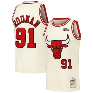 Dennis Rodman Chicago Gorgeous Bulls Chainstitch Swingman Jersey Cream