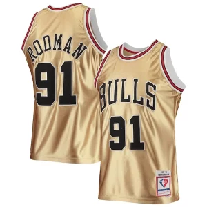 Dennis Rodman Eye - catching Chicago Bulls 75th Anniversary 1997/98 Hardwood Classics Swingman Jersey Gold
