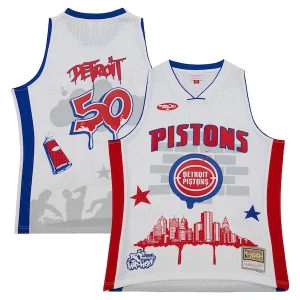 Detroit Fabulous Pistons x Tats Cru Hardwood Classics Fashion Jersey White
