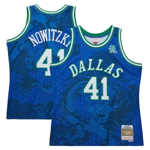Dirk Nowitzki Dallas Mavericks 1998 2019 Hardwood Classics Asian Heritage 6.0 Swingman Throwback Player Jersey Blue Chic