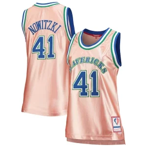 Dirk Nowitzki Dallas Mavericks Chic Women's 75th Anniversary Rose Gold 1998 Swingman Jersey Pink