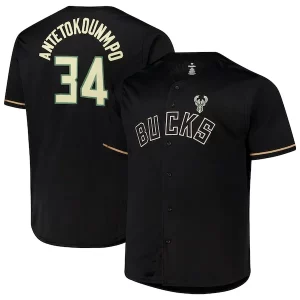 Giannis Antetokounmpo Milwaukee Bucks Profile Big & Tall Name Elegant & Number Button Up Jersey Black