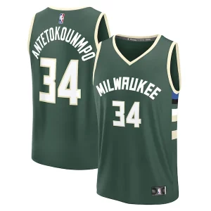 Giannis Antetokounmpo Milwaukee Bucks Stylish Fast Break Replica Player Jersey Icon Edition Hunter Green