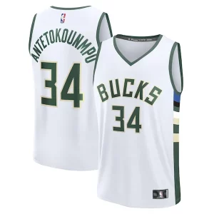 Giannis Antetokounmpo Milwaukee Bucks Fast Break Stylish Replica Player Jersey Association Edition White