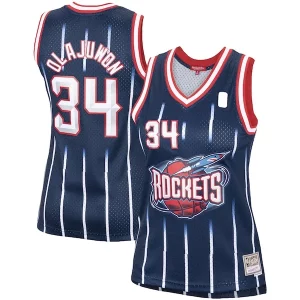 Hakeem Olajuwon Houston Rockets Women's Hardwood Classics Swingman Jersey Navy/Red Premium