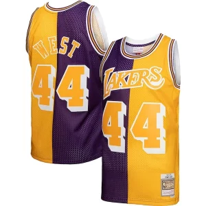 Jerry West Los Angeles Lakers Hardwood Classics Premium 1971/72 Split Swingman Jersey Purple/Gold