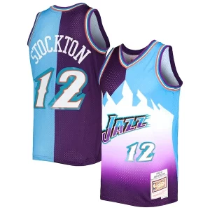John Trendy Stockton Utah Jazz Hardwood Classics 1996/97 Split Swingman Jersey Purple/Turquoise