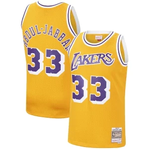 Kareem Abdul Jabbar Eye - catching Los Angeles Lakers Hardwood Classics Swingman Jersey Gold/Purple