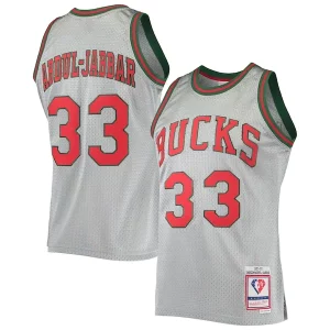 Kareem Abdul Jabbar Milwaukee Bucks 75th Anniversary Stylish 1971/72 Hardwood Classics Swingman Jersey Silver