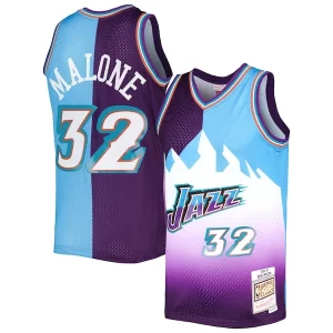 Karl Malone Elegant Utah Jazz Hardwood Classics 1996/97 Split Swingman Jersey Purple/Turquoise