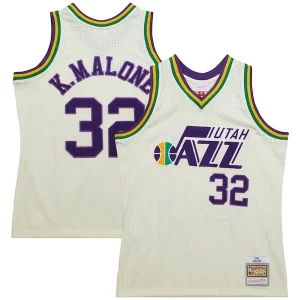 Karl Malone Eye - catching Utah Jazz Chainstitch Swingman Jersey Cream