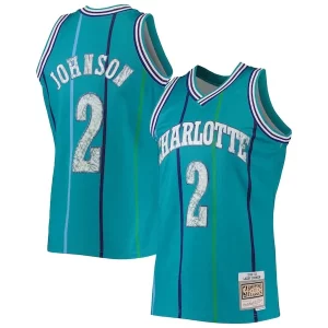 Larry Johnson Charlotte Hornets 1996/97 Hardwood Classics NBA 75th Anniversary Diamond Elegant Swingman Jersey Teal