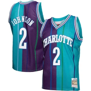 Larry Johnson Charlotte Hornets Unique Hardwood Classics Split Swingman Jersey Teal/Purple