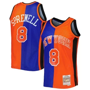 Latrell Sprewell New York Knicks Hardwood Classics 1998/99 Eye - catching Split Swingman Jersey Blue/Orange