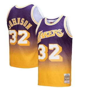 Magic Johnson Los Angeles Lakers 1984/85 Hardwood Classics Fadeaway Swingman Player Jersey Gold/Purple Unique