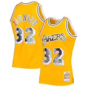 Magic Johnson Los Angeles Lakers 1984/85 Hardwood Classics NBA 75th Anniversary Diamond Swingman Trendy Jersey Gold