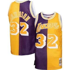 Magic Johnson Los Angeles Lakers Big & Tall Hardwood Classics 1984/85 Split Swingman Jersey Stylish Purple/Gold