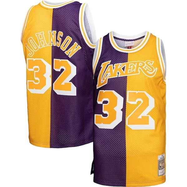 Magic Johnson Los Angeles Lakers Big & Tall Hardwood Classics 1984/85 Split Swingman Jersey Stylish Purple/Gold