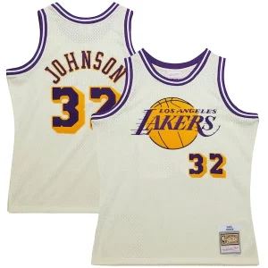 Magic Johnson Los Angeles Lakers Chainstitch Swingman Jersey Cream Gorgeous