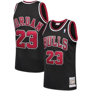 Michael Jordan Chicago Bulls 1997/98 Hardwood Classics Authentic Eye - catching Jersey Black/Scarlet/White