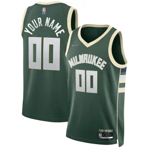 Milwaukee Bucks Nike 2021/22 Diamond Fabulous Swingman Custom Jersey Icon Edition Hunter Green