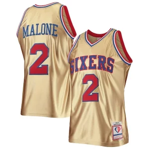 Moses Malone Philadelphia 76ers 75th Anniversary 1982/83 Hardwood Classics Eye - catching Swingman Jersey Gold