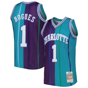Muggsy Bogues Charlotte Hornets Hardwood Classics 1992/93 Split Swingman Jersey Teal/Purple Elegant