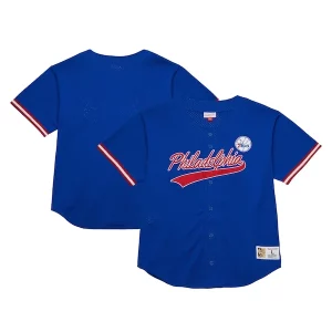 Philadelphia Gorgeous 76ers Hardwood Classics On The Clock Mesh Fashion Baseball Jersey Royal