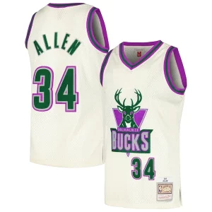 Ray Allen Milwaukee Bucks Chainstitch Gorgeous Swingman Jersey Cream