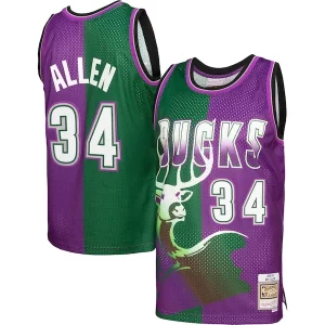Ray Allen Milwaukee Bucks Gorgeous Hardwood Classics 1996/97 Split Swingman Jersey Green/Purple