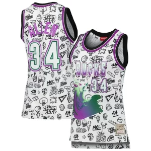 Ray Allen Premium Milwaukee Bucks Women's 1996 Doodle Swingman Jersey White