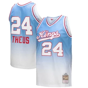 Reggie Theus Elegant Sacramento Kings 1985/86 Hardwood Classics Fadeaway Swingman Player Jersey White/Light Blue