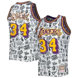 Shaquille O'Neal Los Angeles Lakers 1996/97 Hardwood Classics Doodle Swingman Jersey Elegant White