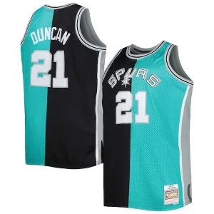 Tim Duncan San Antonio Spurs Big & Tall Stylish Hardwood Classics 1998/99 Split Swingman Jersey Black/Teal