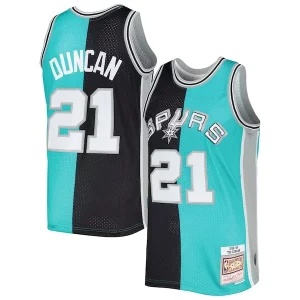 Tim Duncan San Antonio Spurs Hardwood Classics Unique 1998/99 Split Swingman Jersey Black/Teal